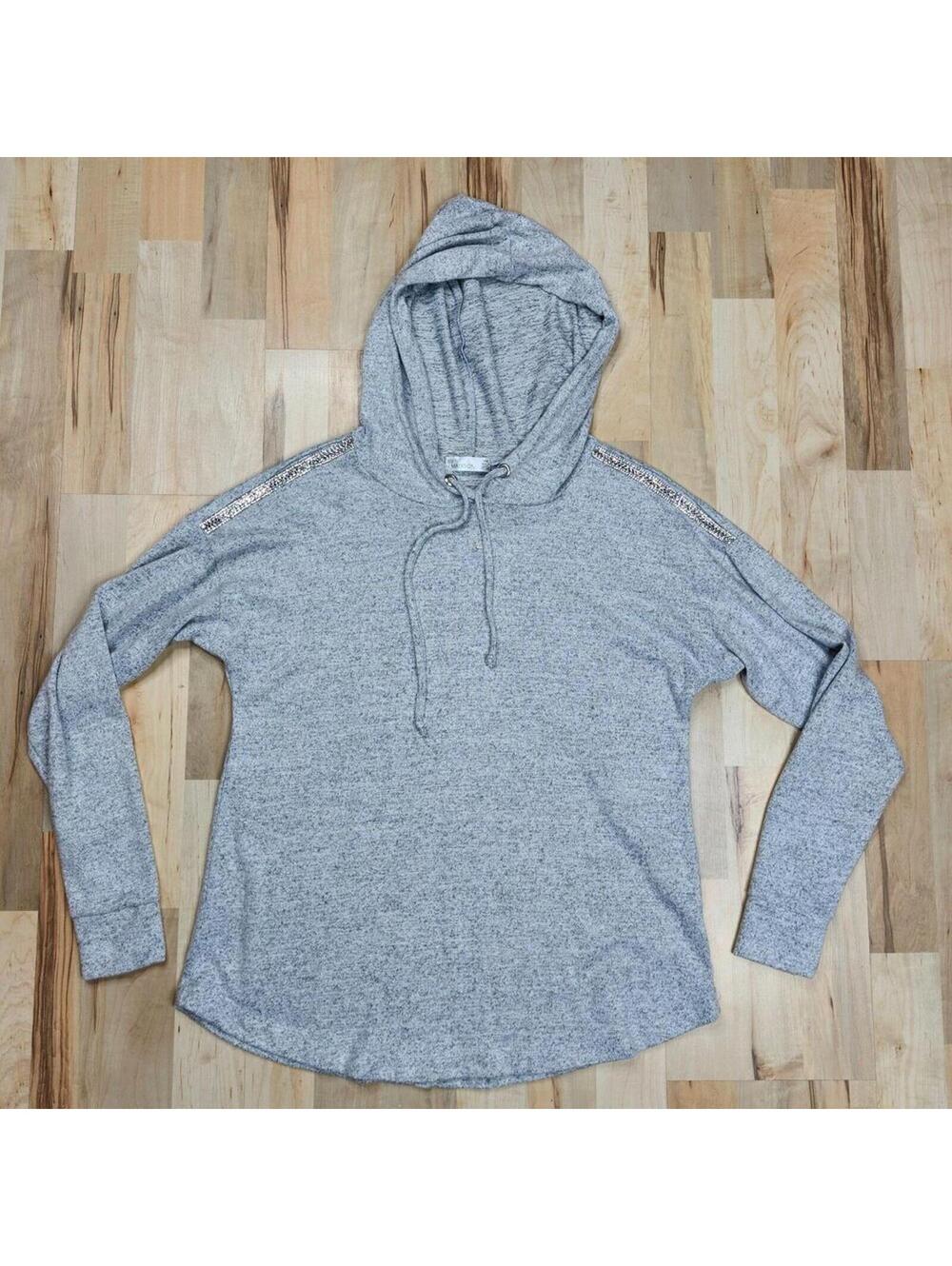 89th & Madison Women's Gray Hoodie with Sparkling Shoulder Detail Medium